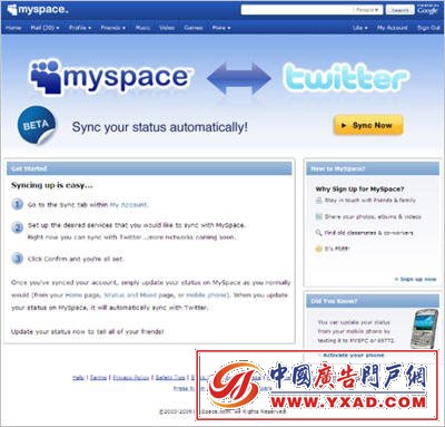 MyspaceƳTwitterûϢ˫ͬ